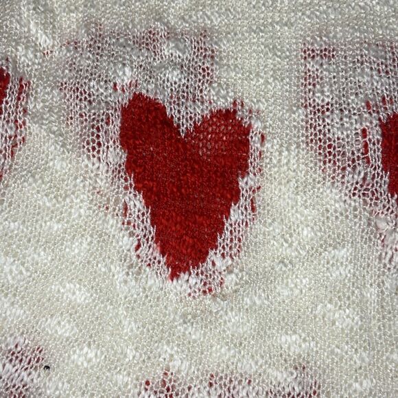 BiBi Valentines Sweater - Red Heart Distressed Sweater Ladies Small - Picture 3 of 5